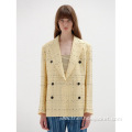 Trendy Clothing Office Yellow Plaid Blazer for Women